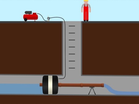 Пневматическое заглушающее перекрытие под обводную трубу, применение